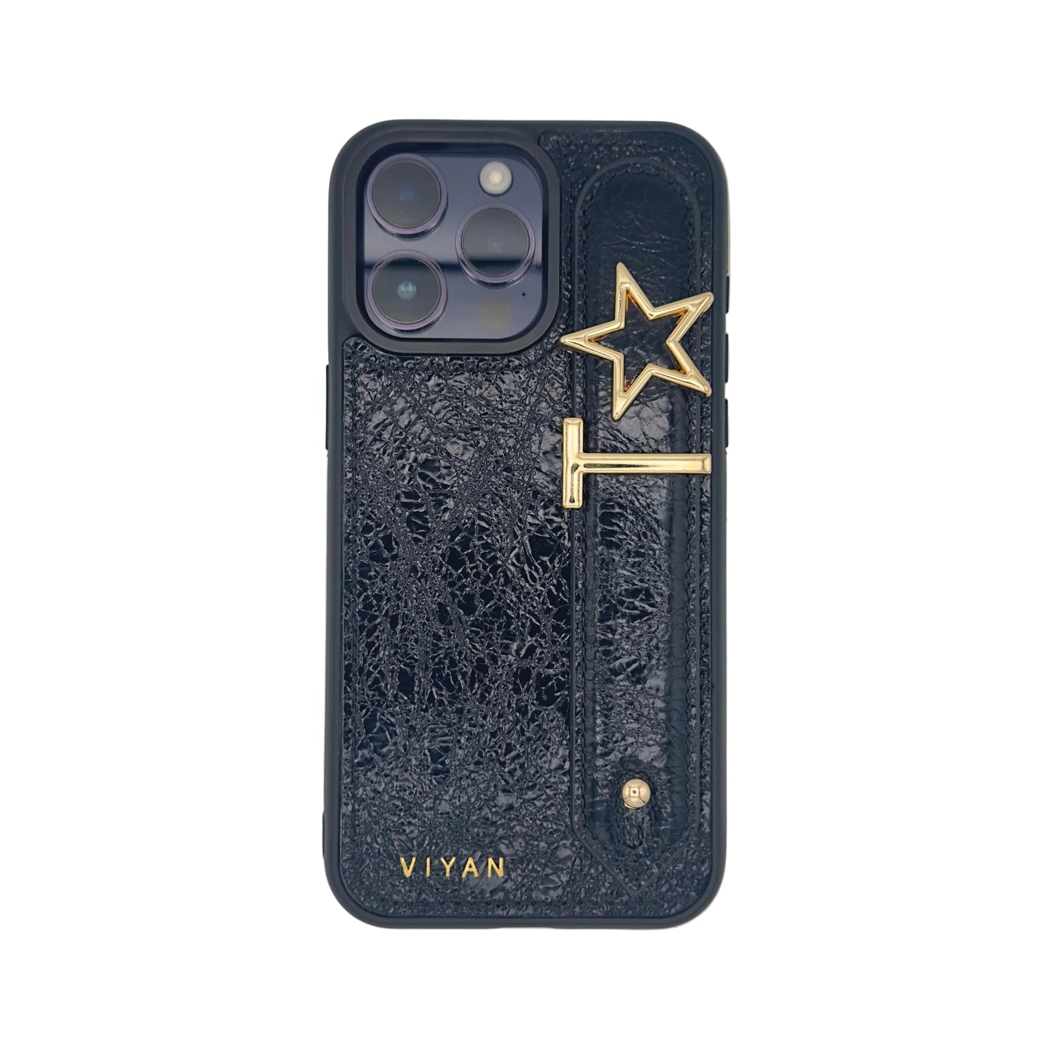 Black genuine leather iPhone 15 Pro Max case by VIYAN