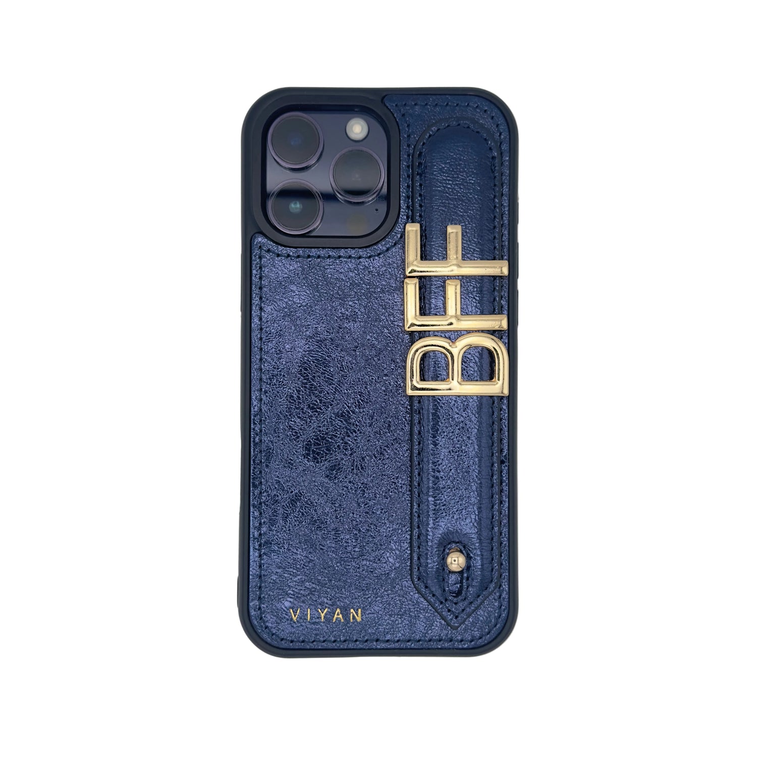 Navy genuine leather iPhone 16 Pro Max case by VIYAN
