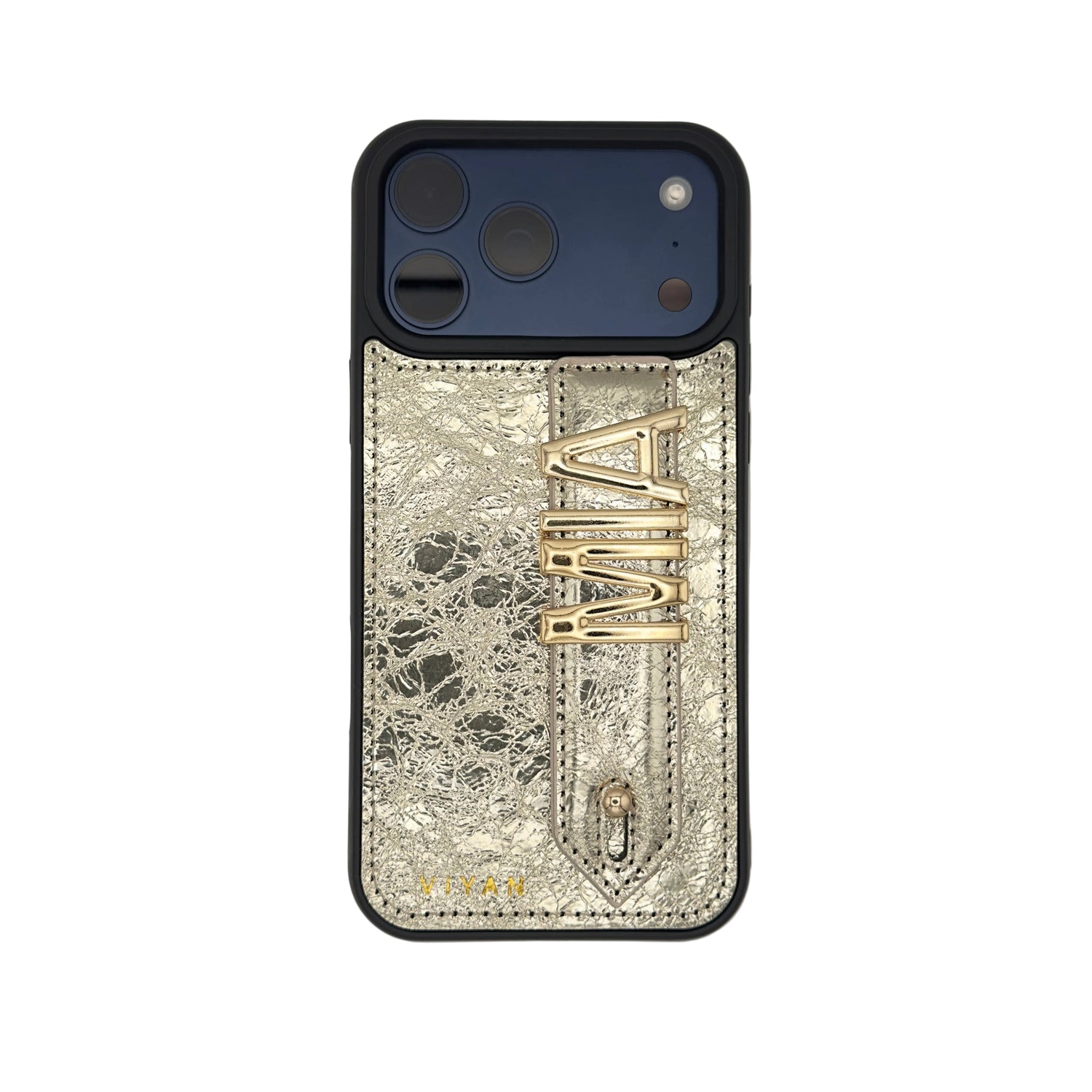 Gold genuine leather iPhone 17 Pro Max case by VIYAN