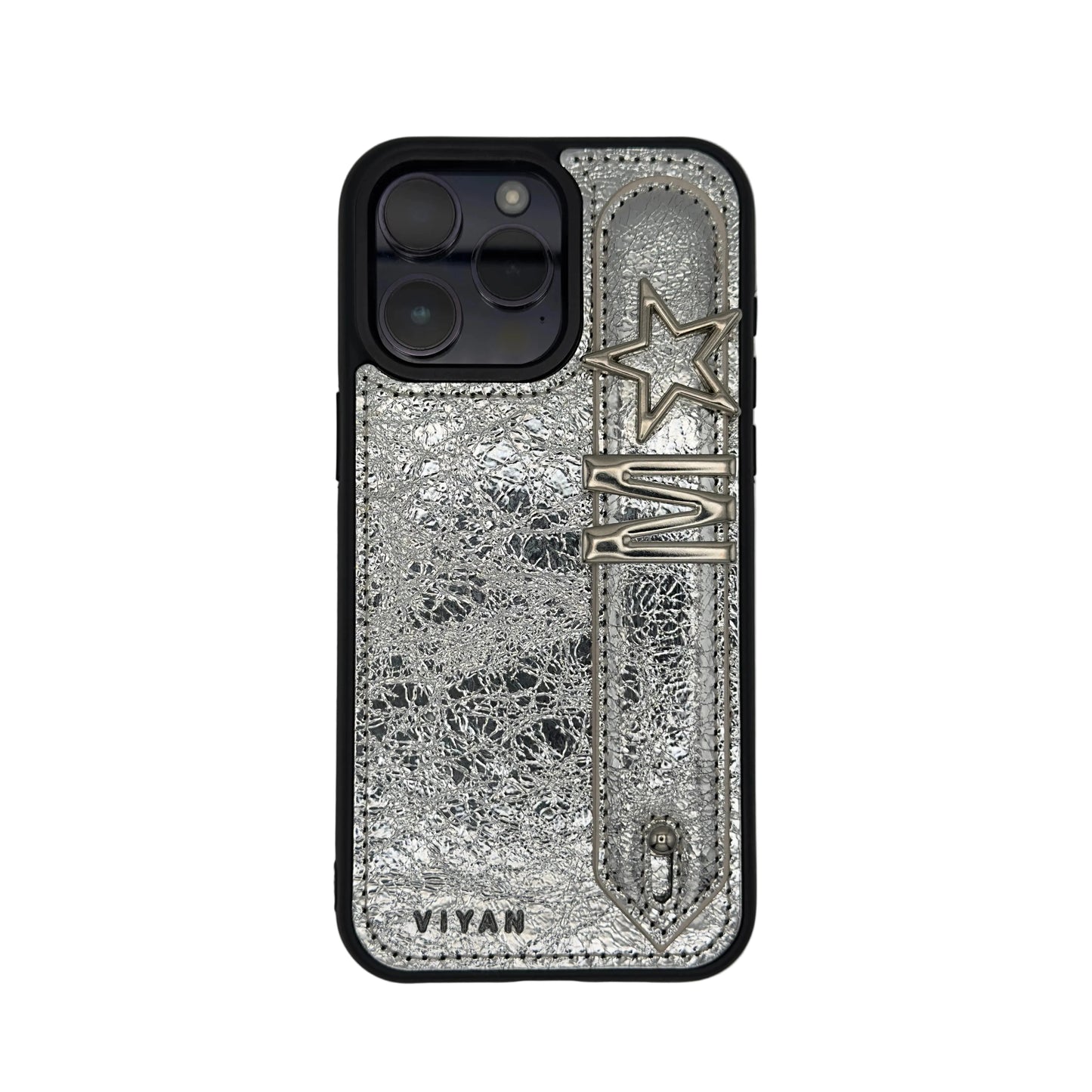 Silver leather iPhone 15 Pro Max case #silver