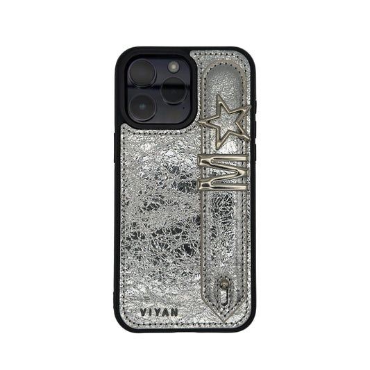Silver leather iPhone 15 Pro Max case #silver