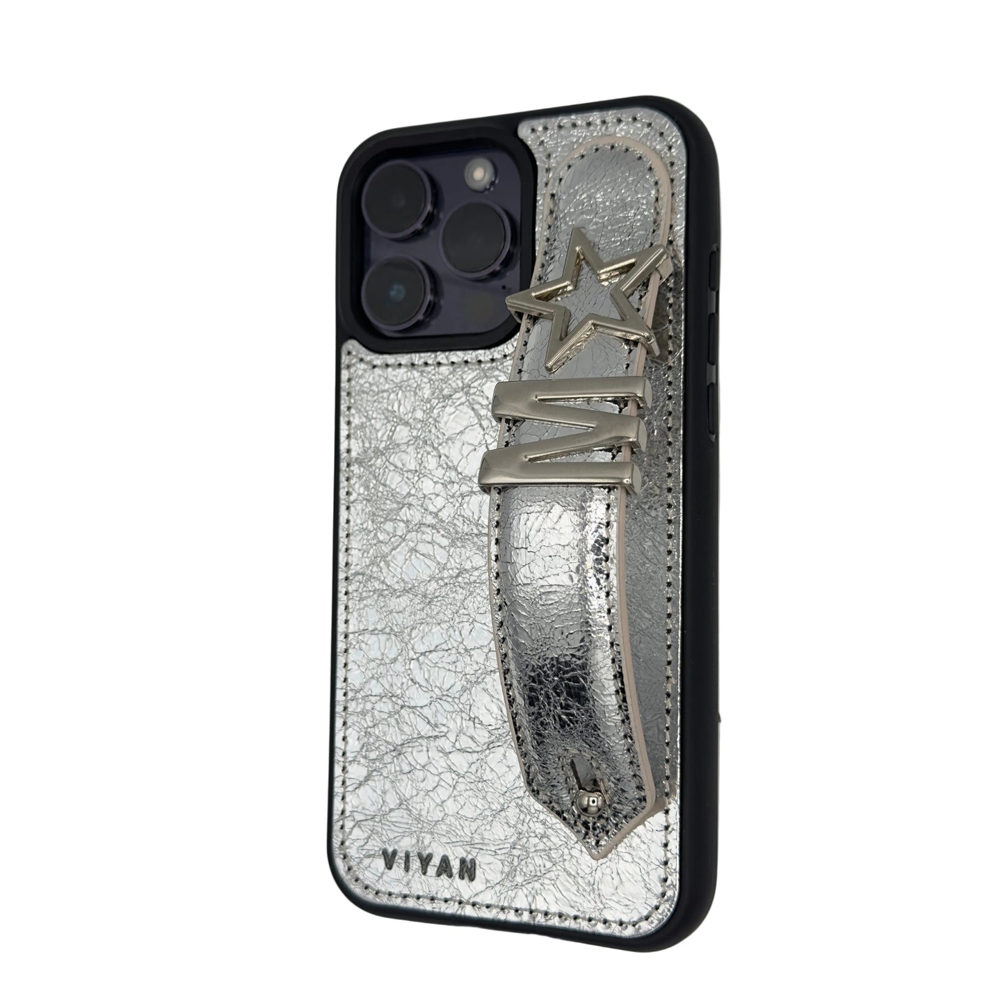 Silver leather iPhone 15 Pro Max case #silver