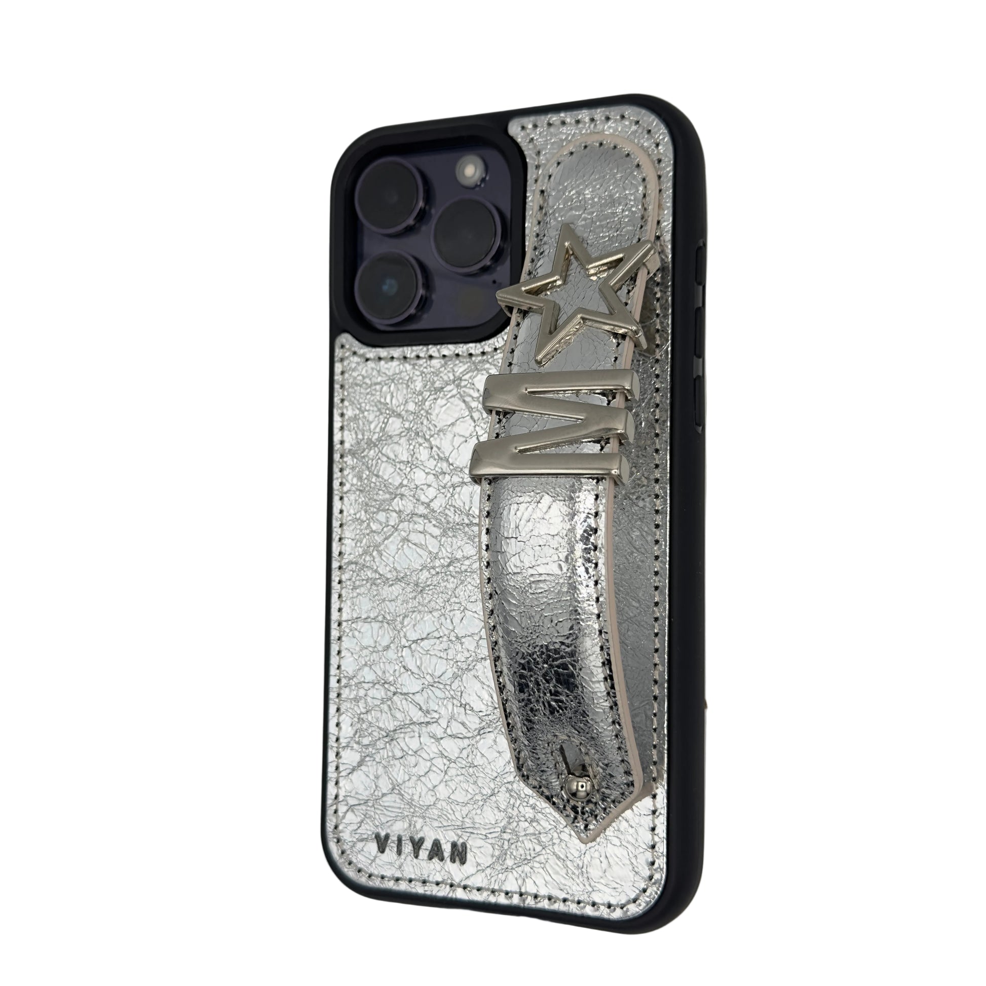 Silver leather iPhone 15 Pro Max case #silver