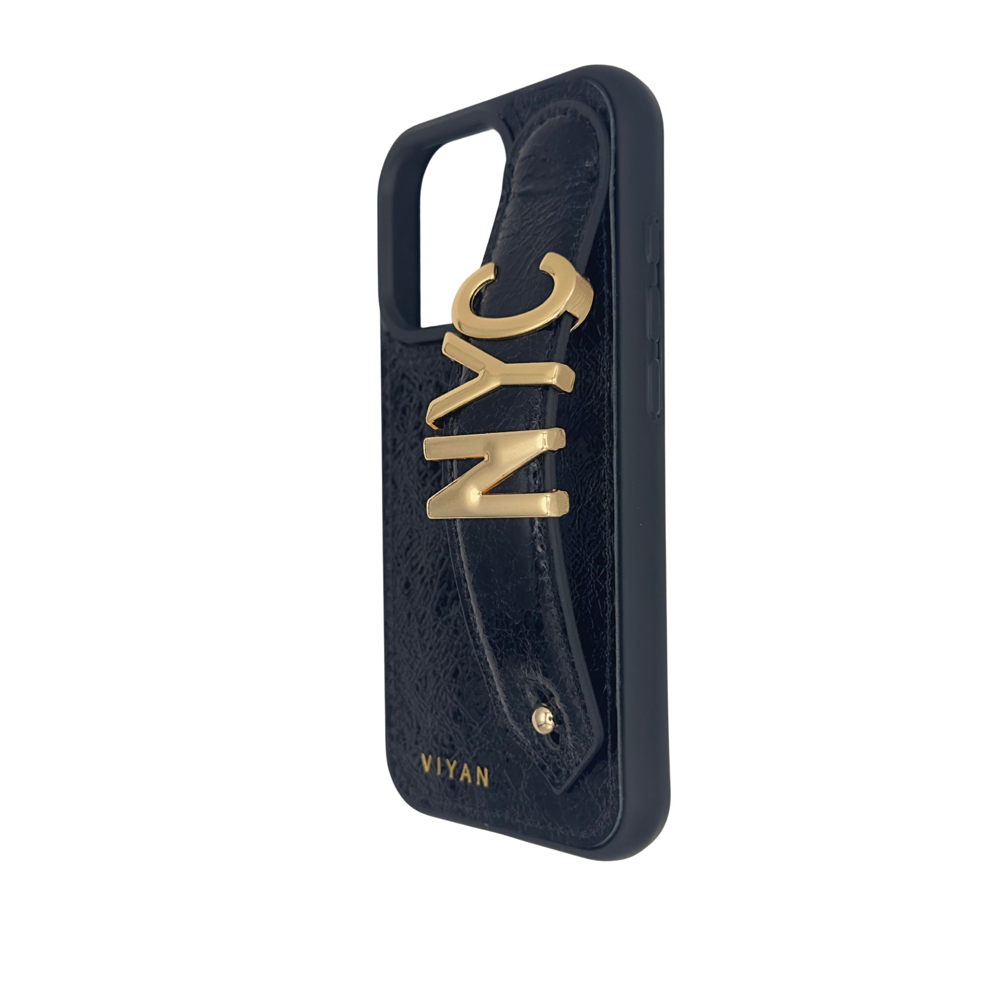Black leather iPhone 15 Pro case #black