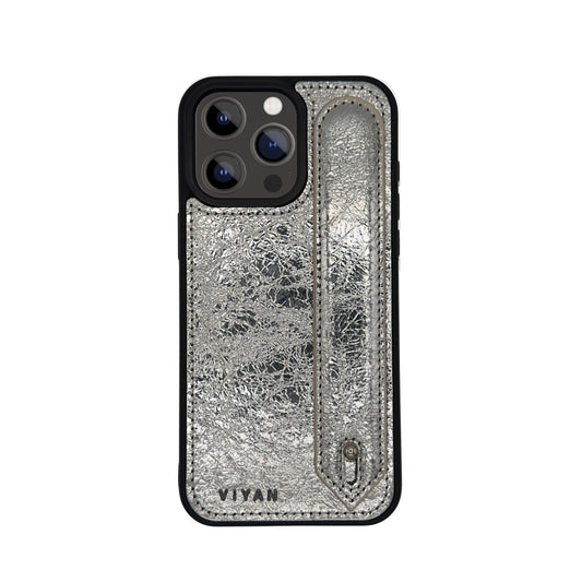 Silver leather iPhone 15 Pro Max case #silver
