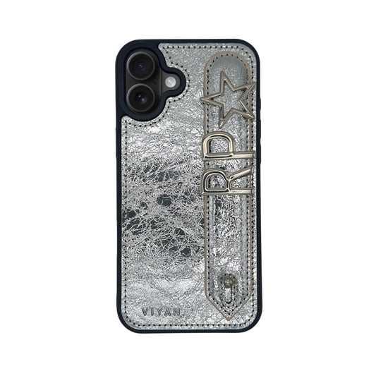 Silver leather iPhone 16 Plus case #silver