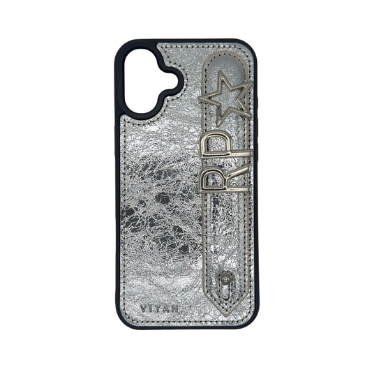 Silver leather iPhone 16 Plus case #silver