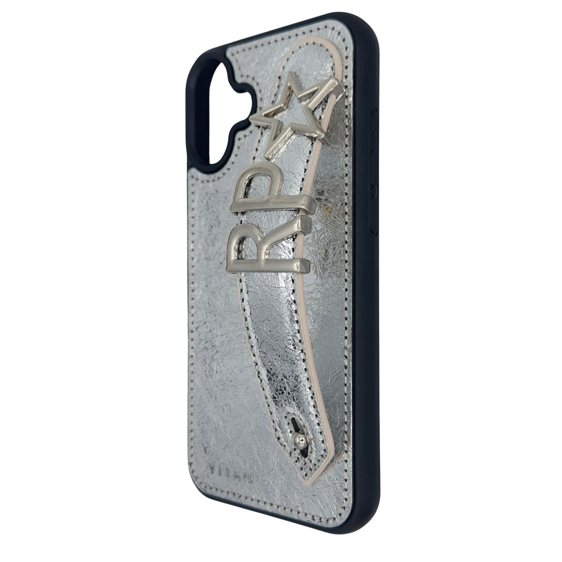 Silver leather iPhone 16 Plus case #silver