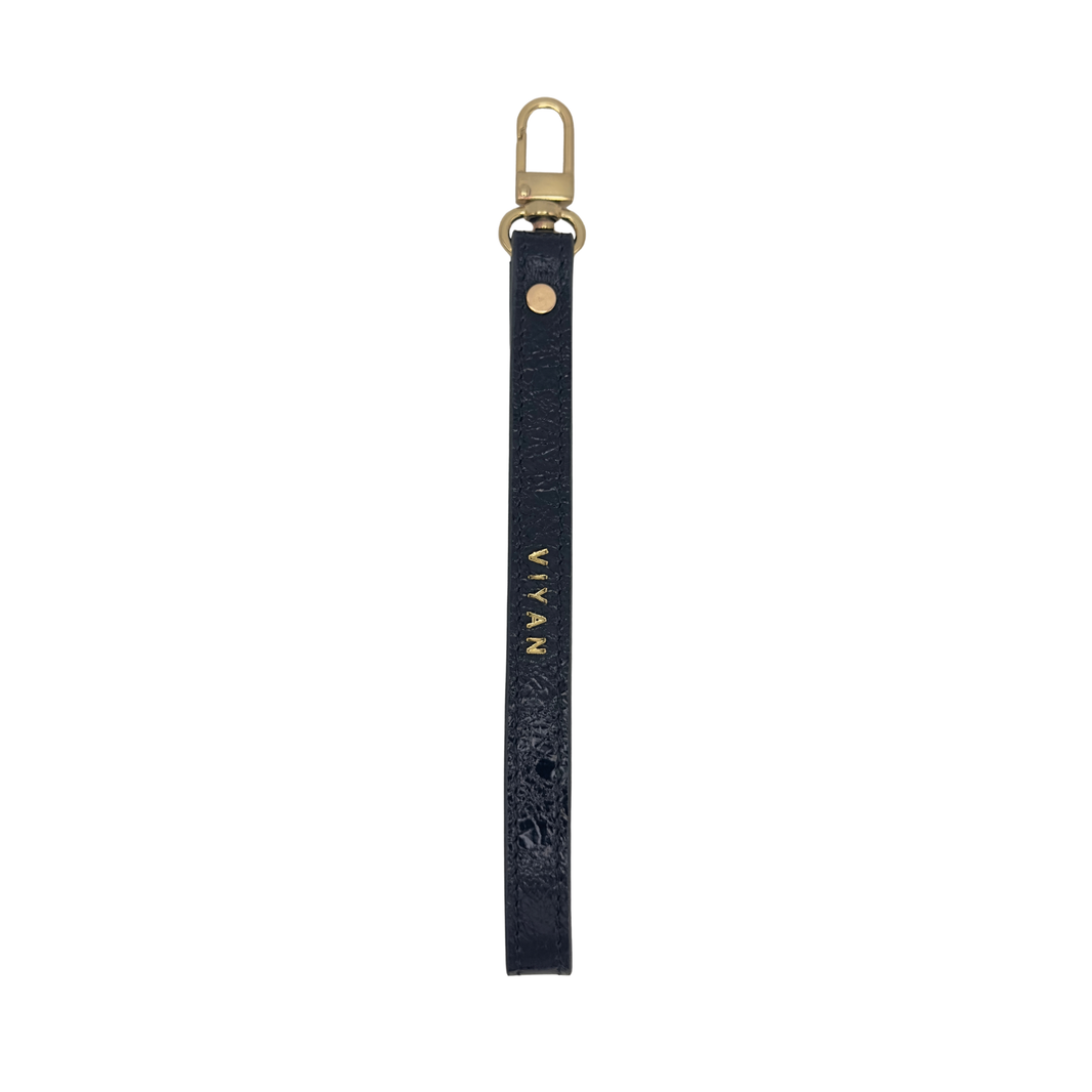 Black genuine leather wrist strap #black